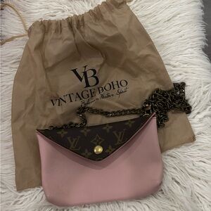Pink Leather & Monogram Clutch Crossbody – Upcycled by Vintage Boho